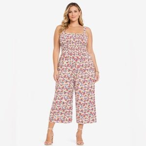 Faithfull The Brand Lumina Floral Smocked Jumpsuit Wide Leg Crop US 10 NWT